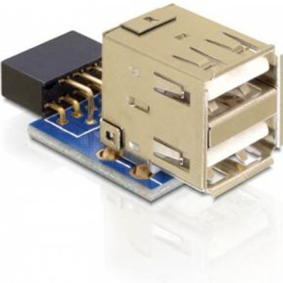 Delock 41825 USB-pin-header female > 2 x USB 2.0 female - omhoog