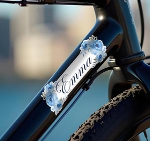 Blauwe bloemen Fiets naamsticker