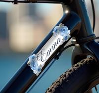 Blauwe bloemen Fiets naamsticker