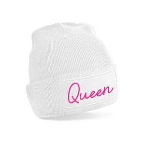 Wintersport muts voor dames - Queen - wit - one size - volwassenen - Apres ski beanie