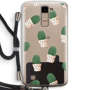 Cactusprint roze: LG K10 (2016) Transparant Hoesje met koord