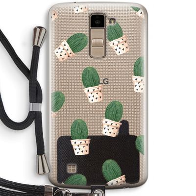 Cactusprint roze: LG K10 (2016) Transparant Hoesje met koord