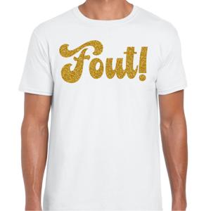 Verkleed T-shirt heren - Fout! -  wit - glitter goud - themafeest fout/goud/stout