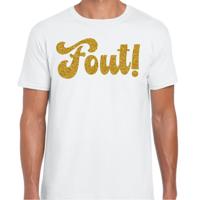 Verkleed T-shirt heren - Fout! -  wit - glitter goud - themafeest fout/goud/stout