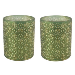 2x stuks luxe theelichthouder/kaarsenhouder - olijfgroen/goud - glas - D10 x H12 cm