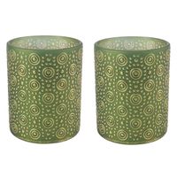 2x stuks luxe theelichthouder/kaarsenhouder - olijfgroen/goud - glas - D10 x H12 cm