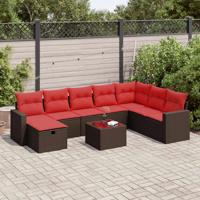 9-delige Loungeset met kussens poly rattan bruin