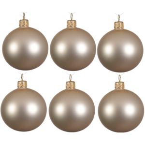 Decoris kerstballen - 12x - parel champagne - 8 cm - glas - mat - velvet - kerstversiering