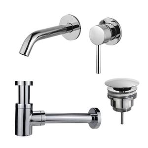 Fortifura Calvi Slim Wastafelkraanset - inbouw wastafelkraan - always open plug - verlaagde design sifon - Chroom SW377814/SW696209/SW696219
