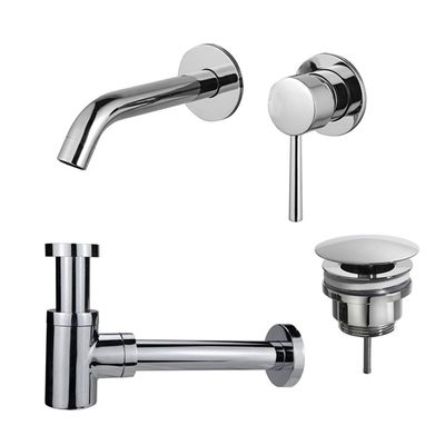 Fortifura Calvi Slim Wastafelkraanset - inbouw wastafelkraan - always open plug - verlaagde design sifon - Chroom SW377814/SW696209/SW696219