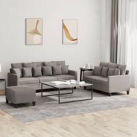 3-delige Loungeset met kussens stof taupe 3-delige Loungeset met kussens stof taupe