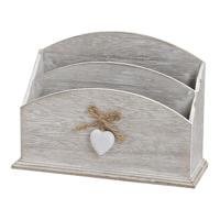 Antieke brievenbak in het wit met 2 vakken, van hout, B 23 x D 8 x H 17 cm