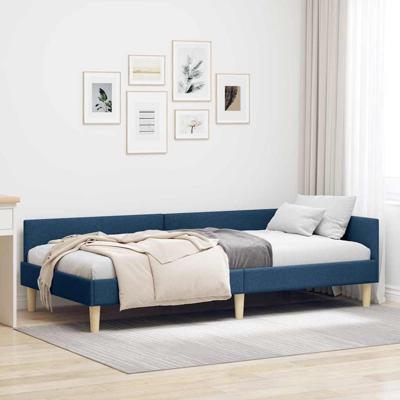 Hoek Bed Frame Blauw 100 x 200 cm Stof en Geengineerd Hout