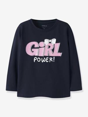 T-shirt meisjes lange mouwen NMFLINEA NAME IT, boxy pasvorm marineblauw