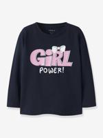 T-shirt meisjes lange mouwen NMFLINEA NAME IT, boxy pasvorm marineblauw