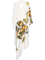 Ferragamo robe asymétrique à imprimé végétal - Blanc