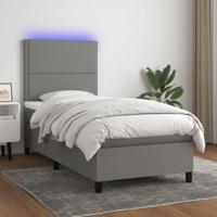 Boxspring met matras en LED stof donkergrijs 90x190 cm