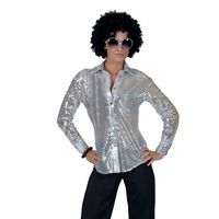 Zilveren disco jaren 70 overhemd voor dames 40-42 (L/XL)  - - thumbnail
