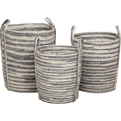 Set van 3 Manden - Gevlochten Maïs - Wasmanden - Ronde Opbergmanden - Grijs - Naturel - Plantenmand - Tijdschriftenmand - Natuurlijke look - Natuurlijk materiaal Set van 3 Manden - Gevlochten Maïs - Wasmanden - Ronde Opbergmanden - Grijs - Naturel - Plantenmand - Tijdschriftenmand - Natuurlijke look - Natuurlijk materiaal