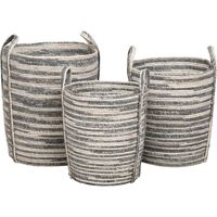Set van 3 Manden - Gevlochten Maïs - Wasmanden - Ronde Opbergmanden - Grijs - Naturel - Plantenmand - Tijdschriftenmand - Natuurlijke look - Natuurlijk materiaal - thumbnail
