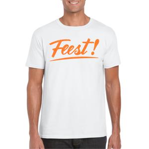 Verkleed T-shirt voor heren - feest - wit - oranje glitter - carnaval/themafeest