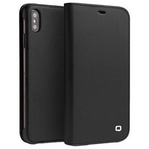 Qialino Classic iPhone XS Max Wallet Leren Hoesje - Zwart