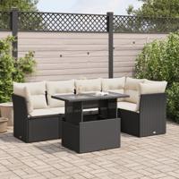 6-delige Loungeset met kussens poly rattan zwart