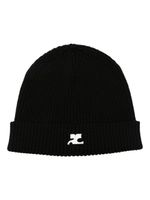 Courrèges bonnet nervuré à logo brodé - Noir - thumbnail