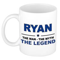 Ryan cadeau mok - man myth legend - naam koffiemok / beker - wit en blauw - 300 ml