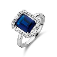 Ring Fantasie zilver-synthetisch saffier-zirconia blauw-wit