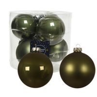 16x stuks glazen kerstballen mos groen 10 cm mat/glans - thumbnail