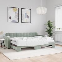 Slaapbank onderschuifbed matrassen 80x200 cm fluweel lichtgrijs