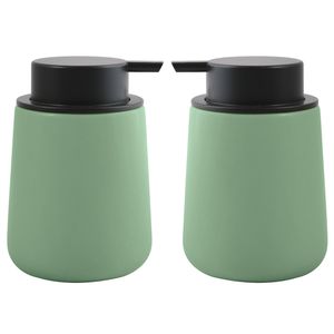 Zeeppompje/zeepdispenser Malmo - 2x - Keramiek - groen/zwart - 8,5 x 12 cm - 300 ml