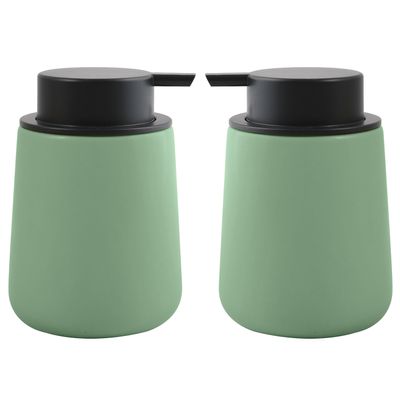 Zeeppompje/zeepdispenser Malmo - 2x - Keramiek - groen/zwart - 8,5 x 12 cm - 300 ml