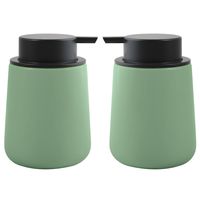 Zeeppompje/zeepdispenser Malmo - 2x - Keramiek - groen/zwart - 8,5 x 12 cm - 300 ml