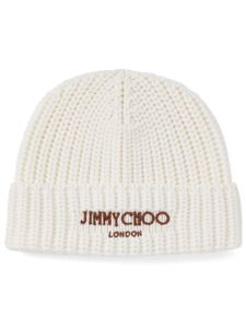 Jimmy Choo bonnet nervuré à logo brodé - Blanc