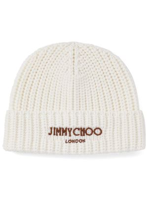 Jimmy Choo bonnet nervuré à logo brodé - Blanc