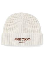 Jimmy Choo bonnet nervuré à logo brodé - Blanc - thumbnail