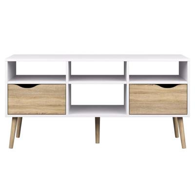 Leen Bakker - TV-meubel Delta 6-vaks - Wit/eikenkleur - 57,4x117,1x39 Cm - MDF - Bruin#Wit - 117.1x57.4x39 Cm