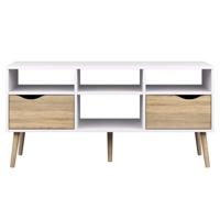 Leen Bakker - TV-meubel Delta 6-vaks - Wit/eikenkleur - 57,4x117,1x39 Cm - MDF - Bruin#Wit - 117.1x57.4x39 Cm