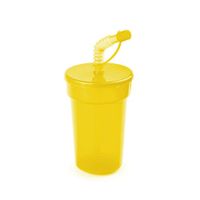 Set van 10x stuks Afsluitbare drinkbeker geel 400 ml met rietje
