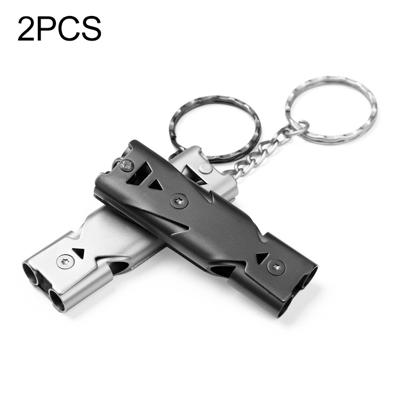 2 stuks Aotu AT6637 RVS outdoor dubbele buis Survival Safety whistle willekeurige kleur levering