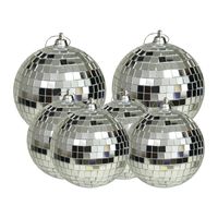 Grote discobal kerstballen - 6x st - zilver - 8 en 10 cm - kunststof