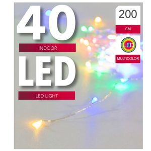 Verlichting lichtdraad zilver 40 gekleurde lampjes op batterijen 200 cm   -