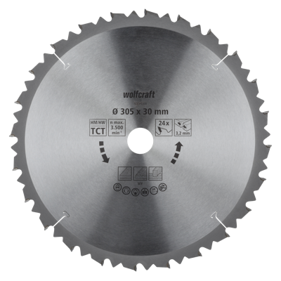 Wolfcraft Kap- en verstekzaagblad | HM | 24 Zähne | Ø305mm | 1 stuk - 6554000