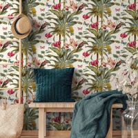 DUTCH WALLCOVERINGS DUTCH WALLCOVERINGS Behang Tropical Palm groen en roze - thumbnail