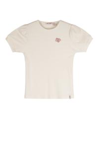 NoNo Zomer t-shirt meisjes Ivoor wit - rib jersey - lurex - korte mouw - Kyoto