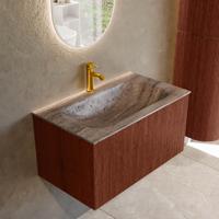 Badmeubel Mondiaz Kurve-Dlux | 80 cm | Meubelkleur Ruby | Wastafelkleur Oza | Solid surface | Wasbak midden spoelbak | 1 kraangat