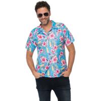 Tropical party Hawaii blouse heren - bloemen - blauw - carnaval/themafeest - plus size - thumbnail