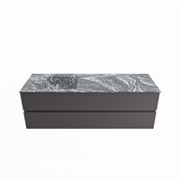 MONDIAZ VICA-DLUX 150cm badmeubel onderkast Dark grey 2 lades. Inbouw wastafel CLOUD links 1 kraangat, kleur Lava.